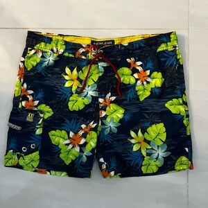 Men's Floral Board Shorts - Navy and Lime